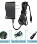 UL Listed 9V AC Power Adapter With 5.5x2.1mm Plug, 6.6ft Cord, Center Positive next to labeled features