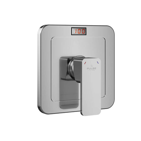 Shower Valve Trim Kit With LED Temperature Display Tru Temp Pressure Balance Rough In Valve Square Design Half Inch NPT Polished Chrome Finish