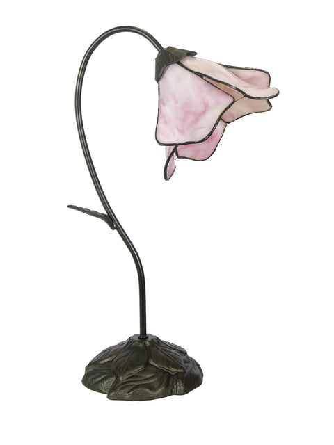 Poelking Table Lamp With Chocolate Bronze Finish and Art Glass Shade, 21 Inch Tall, 10 by 10 Base, Tiffany Style Lighting