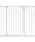 Multi-Use Extra Tall Walk Through Baby Gate In Metal White Finish, 36 Inch Tall, front view of gate fitting openings from 29 to 48 inches wide