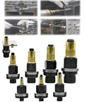 Heavy Duty Carbon Steel Head Rivet Nut Tool Kit With Seven Tough Mandrels Covering M3 Through M12 Sizes Drill Riveting Setup with various mandrels.