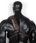 Back view of Dope Medieval Leather Sword Holster Belt With Premium Faux Leather Adjustable Frog And Shoulder Strap For Knight Cosplay