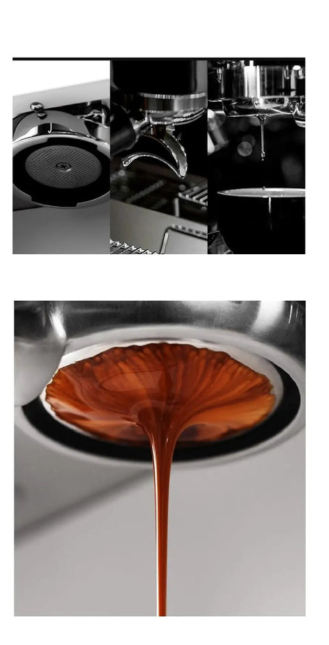 Close-up of Semi Automatic Espresso Machine With Built In Grinder For Home Use Dual Mode Espresso Maker brewing espresso