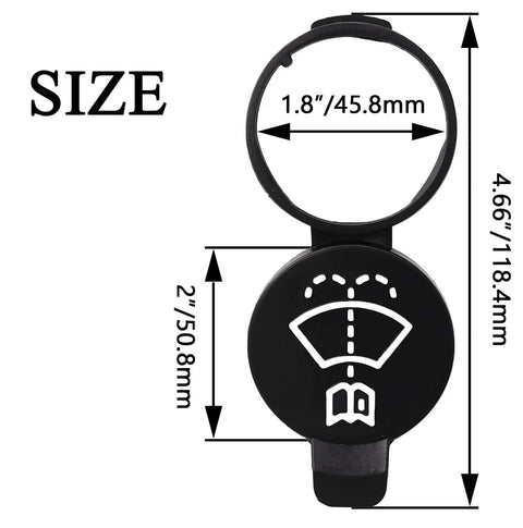 Replacement Windshield Washer Fluid Reservoir Cap For GM Cars And Trucks Fits Camaro Silverado Malibu Cruze Sonic Canyon Sierra 1500 Yukon And More OEM Numbers 13227300 12767700 12788573 19172571, black cap with size dimensions