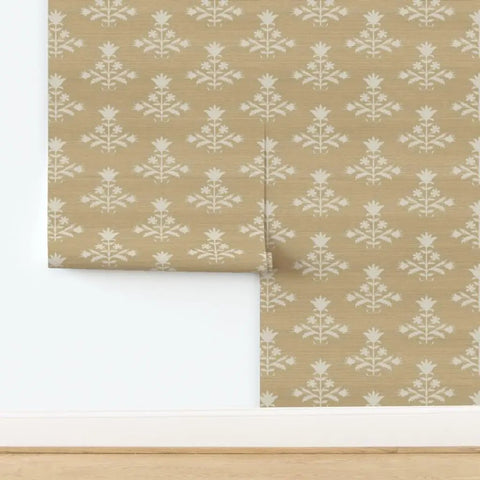 Heavy Duty Pvc Free Wallpaper With Matte Linen Texture Block Print Design Professional Type Ii Wall Covering For Kitchens Bathrooms And Commercial Spaces Built Tough Paste To Paper Install You Can Depend On with light floral patterns