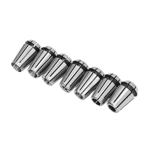 Must-Have 7Pcs Spring Collet Set For ER Tool Holders showing durable milling chuck collets made of spring steel in various sizes.