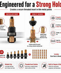 Rivet Nut Tool Kit M3 To M12, Heavy Duty Set With Carbon Steel Construction, Includes M3 To M12 threaded inserts and mandrels for metal repair