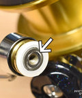 Close-up of Nexave Fi Line Roller Bearing Upgrade Kit assembly on 21 Nexave fishing reel showing detailed component view