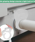 Close-up of Ten Pack Double Gripping Nylon Hose Clamps Five Eighths Inch Adjustable Ratcheting Clamps securing a white pipe.
