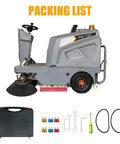 Tough As Nails Ride On Floor Sweeper With A Massive 50 Inch Sweep Path Big 26 Gallon Hopper and tools for assembly and maintenance.