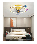 POJGVU Smart Ceiling Fans Wih Lights in modern bedroom with 360° oscillating head and decorative butterflies.