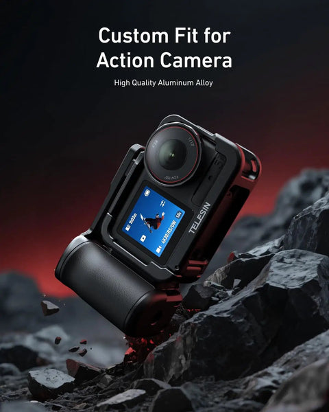 Metal Street Grip Kit For DJI Action 5 Pro 4 3 With Cage And Quick Release Handle Grip on rocky terrain