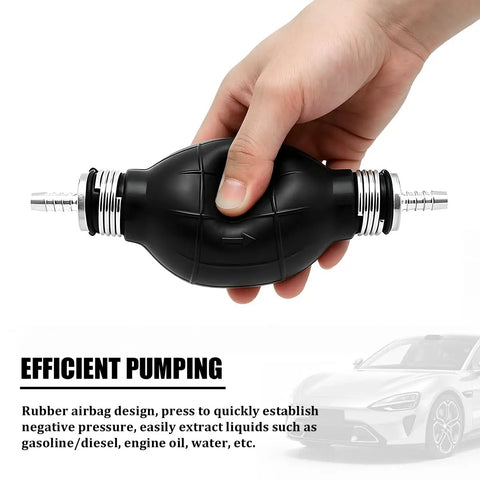 Slick Heavy Duty Rubber Fuel Transfer Pump Bulb in hand, 5.9x1.9in, designed for siphoning gasoline and diesel.