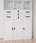 Leather Furniture Handles Set Two Pieces Cognac Leather Drawer Pulls on white cabinet in modern home