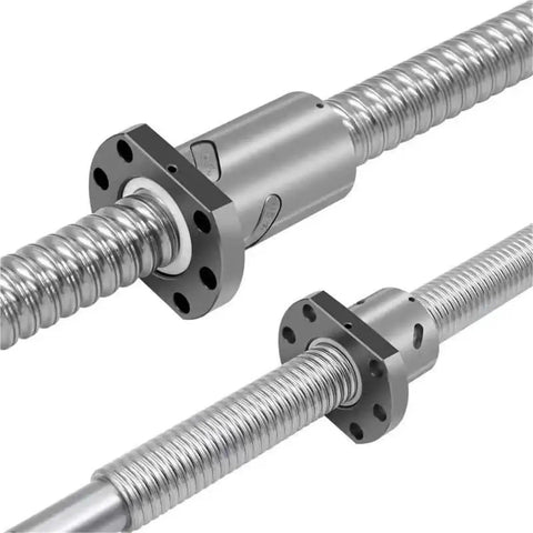 Heavy Duty Ground Rolled Steel Ball Screw Model W0400MA With Integrated Nut Assembly, close-up view showing detailed threading and nut assembly.