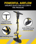 High Pressure Bike Floor Pump for Precision Inflation, Steel Barrel, 160 PSI, TwinHead DX5 Pump Head, Ergonomic Handle, Long Hose