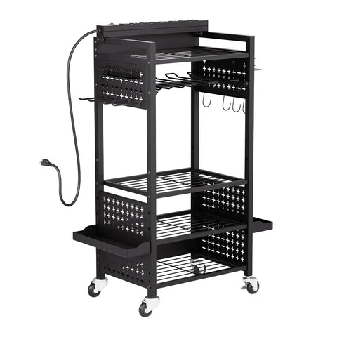 5 Tier Tool Cart With Charging Station And Eight Outlet Bank On Wheels Mobile Drill Holder And Battery Storage Rack