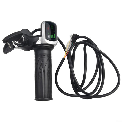 Ride-Ready E Bike Throttle With LED Display For 36V And 48V Systems, Electric Scooter Accelerator Grip With One-Button Start, Durable ABS Rubber Build, 160cm Cable, Compatible With Bicycle Tricycle, black handlebar grip with cable