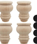 3 Inch Tall Solid Wood Bun Feet Furniture Legs Set Of 4 Unfinished For Cabinets Sofas Ottomans TV Stands Loveseats Dressers Beds And Chairs Turned Style For Easy Replacements And Quick Makeovers