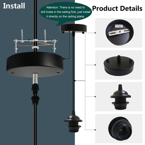 Installation details of Industrial Mini Pendant Light Kit With Edison Retro Vibe And UL E26 Socket Vintage Pendant Cord