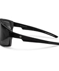 Premium Safety Glasses With Ansi Z87 Plus Impact Rating Featuring Anti Fog Vented Polycarbonate Lenses And A Lightweight Non Slip Grey Frame side view of sleek black safety glasses.