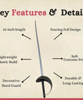 Deluxe Plastic Fencing Foil Sword For Cosplay Folks Renaissance Musketeer And Halloween Costumes 25 Inch Silver Prop Sword