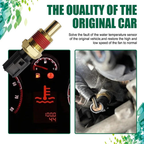 Middrivr engine coolant temperature sensor with brass threaded body and electrical connector; installed in engine bay.