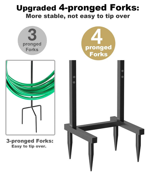 Diagram showing the 4-pronged support of the Built Tough Heavy Duty Outdoor Garden Hose Holder Freestanding Stand.