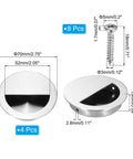 Four Pack Recessed Door Handles Round Hidden Concealed Pulls 2.75 Inch Flush Finger Pulls 304 Stainless Steel With Screws