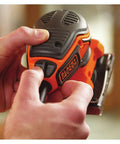 Powerful Two Point Zero Amp Orbit Sander in use showing soft paddle switch and ergonomic design for one hand use