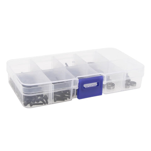 Ascent 18 RC Crawler 236 Piece Upgrade Kit with bushings, bearings, screws in clear plastic organizer box