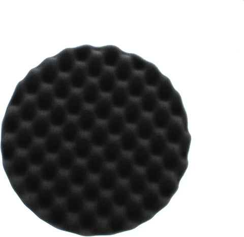 8-Inch Foam Buffing Pads For Auto Detailing And Paint Repair With Waffle Pattern, single black pad, top view
