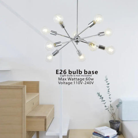 Mid century Six Light Sputnik Chrome Pendant Chandelier For Kitchen And Dining with adjustable height in modern living area