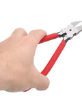 Heavy Duty Wire Stripper And Diagonal Pliers Automatic Stripping, hand holding red pliers with narrow jaws for electrical tasks.