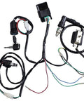 Beefed Up Dirt Bike Wiring Harness Kit With CDI Ignition Coil Spark Plug Kill Switch And Key Switch For Kick Start 50cc To 160cc Quad ATV Go Kart Buggy Ride Ready, showing wiring and components.