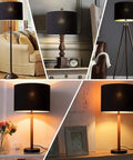 Assembly Required Fabric Drum Lampshade 13 By 13 By 10 Inches For Table Bedside And Floor Lamps With Spider Fitter Black Gold Finish