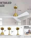52 Inch Ceiling Fan With Lights And Remote Low Profile Design Walnut Solid Wood Blades Dimmable LED Light 8 Hour Timer 6 Speed Reversible Motor Ideal For Living Room Farmhouse Patio, shown with detailed size dimensions.