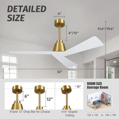 42 Inch Ceiling Fan With Lights And Remote, 6 Speeds, detailed dimensions and drop bar options for indoor outdoor use.