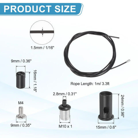 Dimensions of Four Piece Ceiling Hanging Wire Cable Kit With Adjustable Top Mounts 3.3ft Suspension Cable And Slotted Mount Screws
