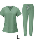 Green Womens Scrubs Set With Top And Jogger Pants Machine Washable Nurse Workwear For Spa Beauty Salons Medical Staff Vet Clinics