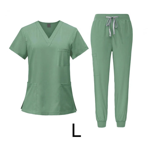 Green Womens Scrubs Set With Top And Jogger Pants Machine Washable Nurse Workwear For Spa Beauty Salons Medical Staff Vet Clinics