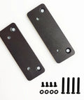 2-Piece Cabinet Handle Adapter Set For Milsbo Greenhouse Cabinets, aluminum plates with 4 large screws, 4 small screws, and washers visible