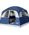 Spacious 6 Person Waterproof Family Tent With Windproof Build And Easy Setup In Minutes, Double Layer Construction, Dark Blue