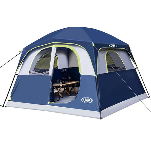 Spacious 6 Person Waterproof Family Tent With Windproof Build And Easy Setup In Minutes, Double Layer Construction, Dark Blue