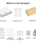 Outdoor 8 Port PoE Switch With Waterproof Housing package contents including switch, installation mount, screws, and user manual