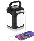 Rechargeable Camping Lantern With Five Sided Lighting, 1000 Lumens, shown charging a phone with a white cable