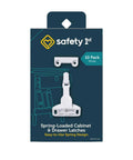 Bulletproof Spring Loaded Cabinet And Drawer Latches 10 Pack White packaging showing latches, easy-grip design for baby proofing.