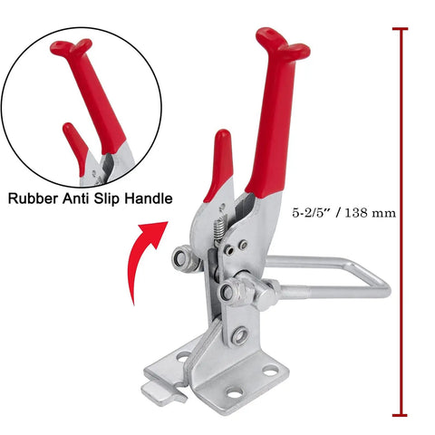 Built Tough Heavy Duty Toggle Latch Clamp with 2000 lbs holding capacity, features red rubber anti-slip handle, 7.87 inch
