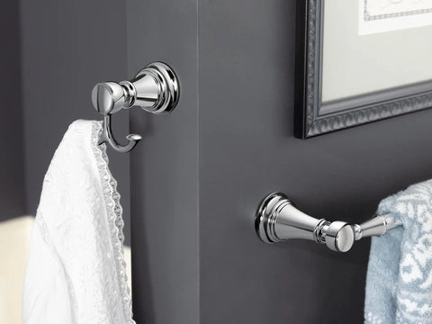 Weymouth Double Robe Hook In Chrome Finish For Bath And Kitchen Versatile Towel Hanger with mirror-like shine on a wall