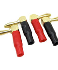 10 Pack 4mm Right Angle Banana Plugs Gold Plated Connectors With Soft Plastic Sheath For Wire Holes 90 Degree Bend Red Color Perfect For Audio Speaker Wiring And DIY Projects